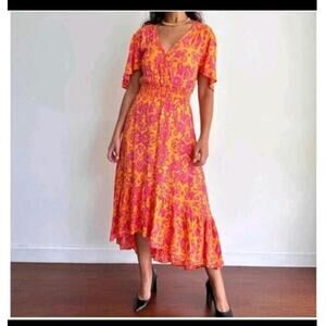 Abel the Label Hi Low Maxi Dress Orange Smocked Medium